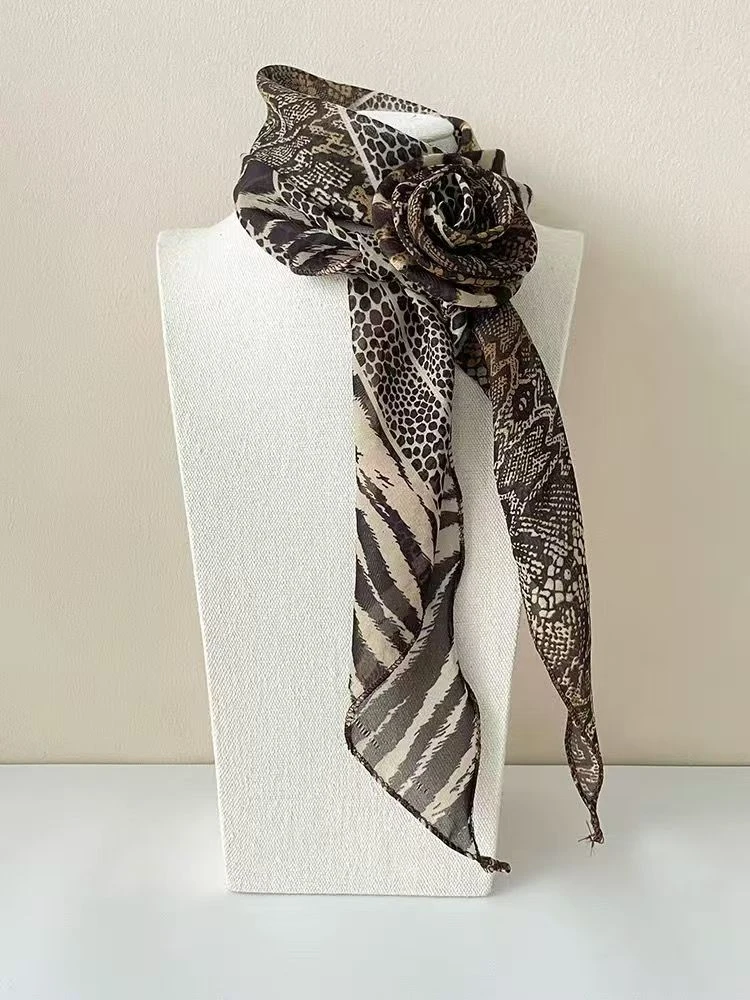 DX.DAXI【美式复古豹纹丝巾波点玫瑰花朵时尚千禧氛围感围巾发带】