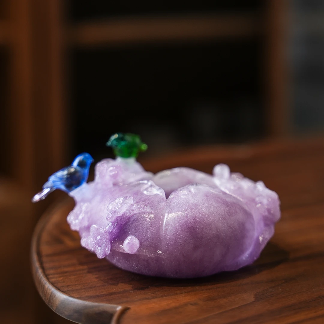 KANPURA/卡普拉粉彩琉璃水盂-似流萤粉彩紫手工茶道茶具茶配件