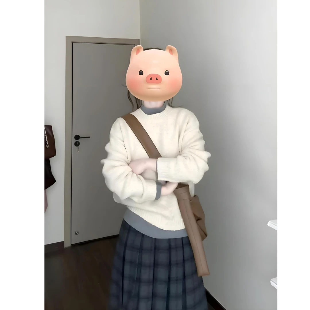 INS CEC早秋穿搭一整套时尚假两件毛衣高级感格纹半身裙两件套装