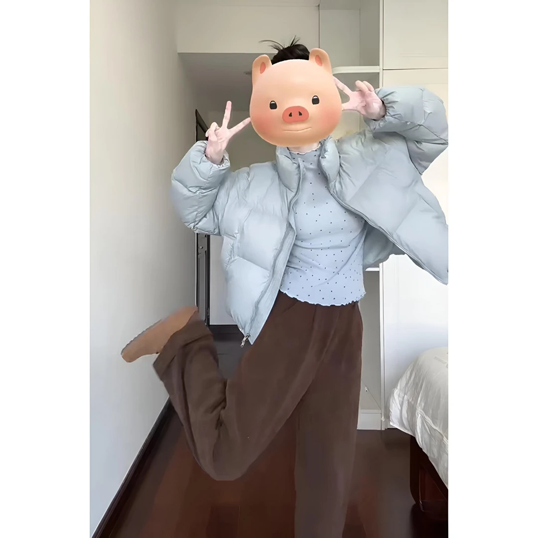 INS CEC法式蓝色立领棉服女秋冬2025新款加厚面包服外套短款上衣