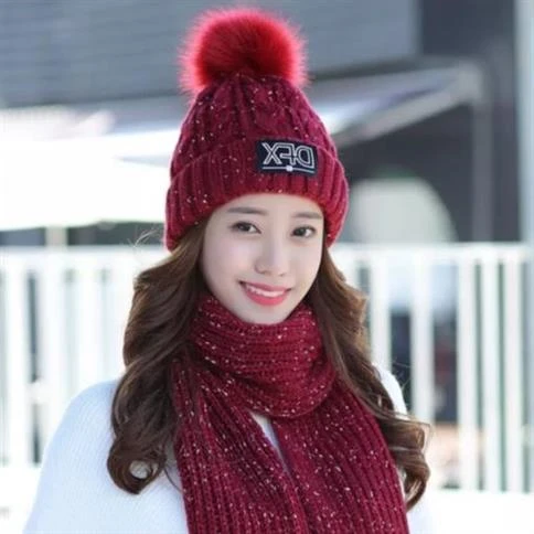 冬帽子两件套韩版百搭冬天潮时尚秋冬季保暖加厚毛线帽帽子女围巾