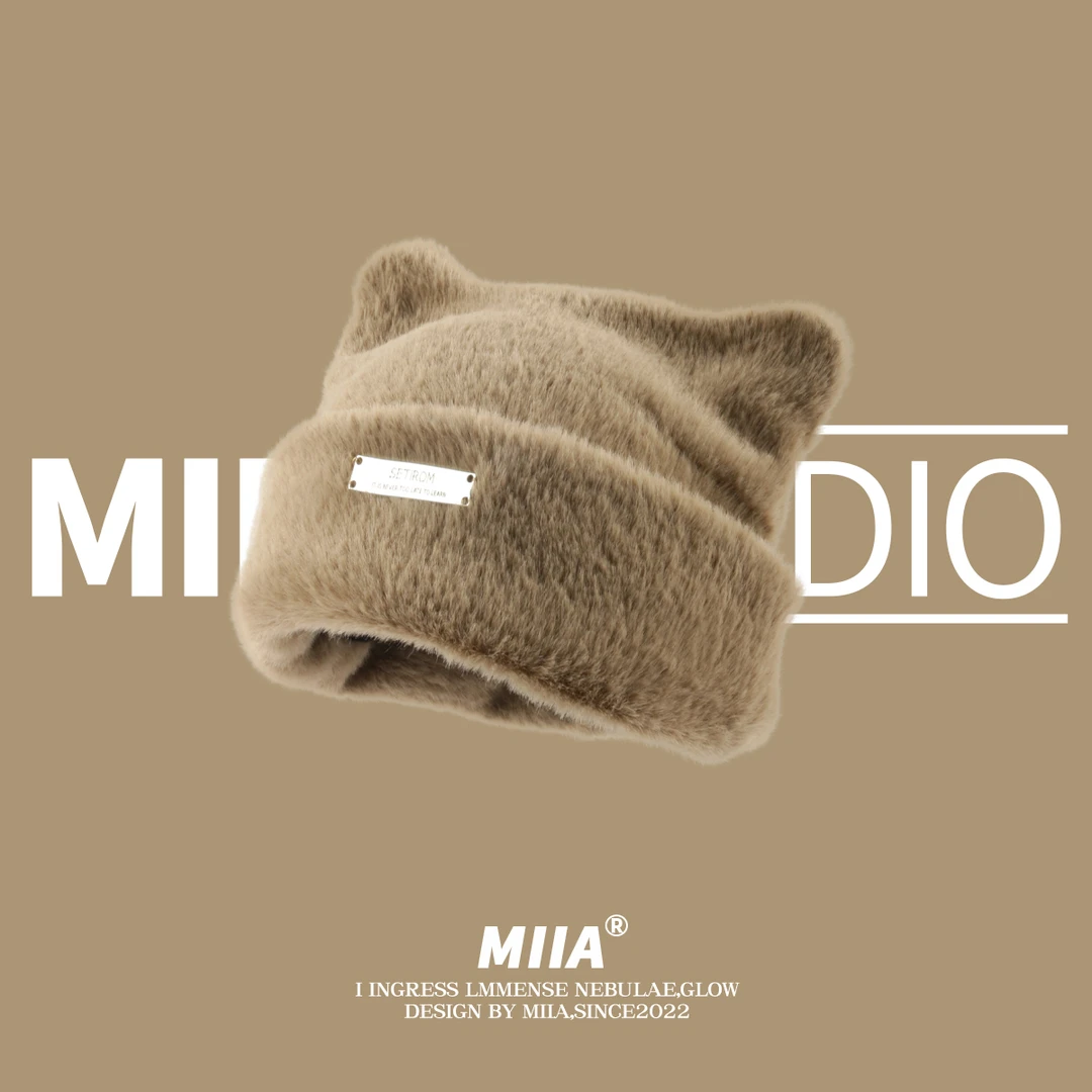 韩国新款可爱猫耳朵针织帽保暖冷帽毛线帽子女时尚百搭包头帽潮