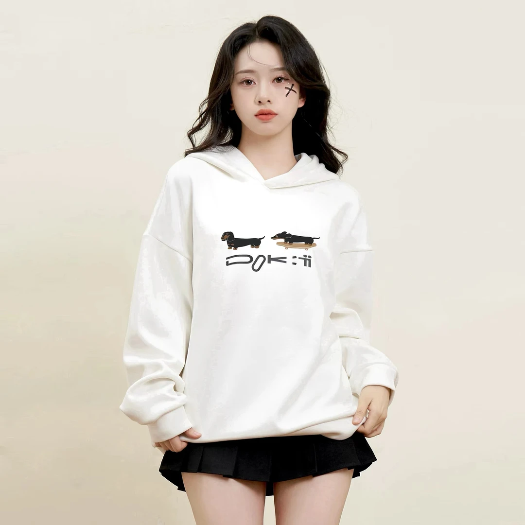 Dookii秋冬滑板腊肠狗砂洗铜氨丝软糯加绒休闲连帽卫衣宽松
