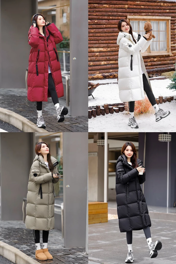 HXO石墨烯升级反季新款白鸭绒宽松运动风连帽长款加厚保暖中长款