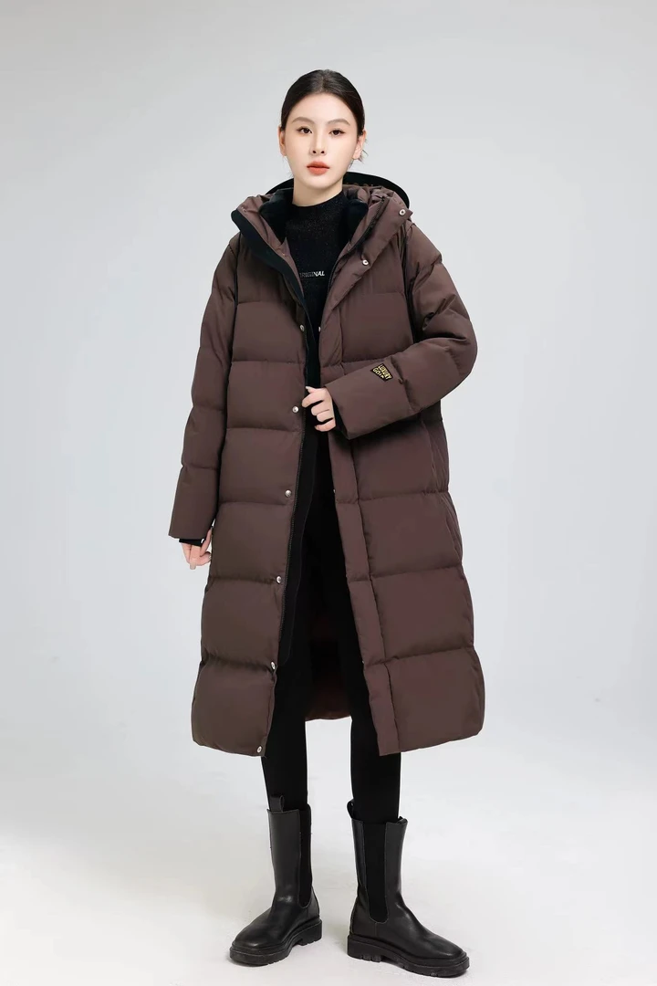 H白鹅绒羽绒服经典百搭时尚连帽黑金长款羽绒服保暖