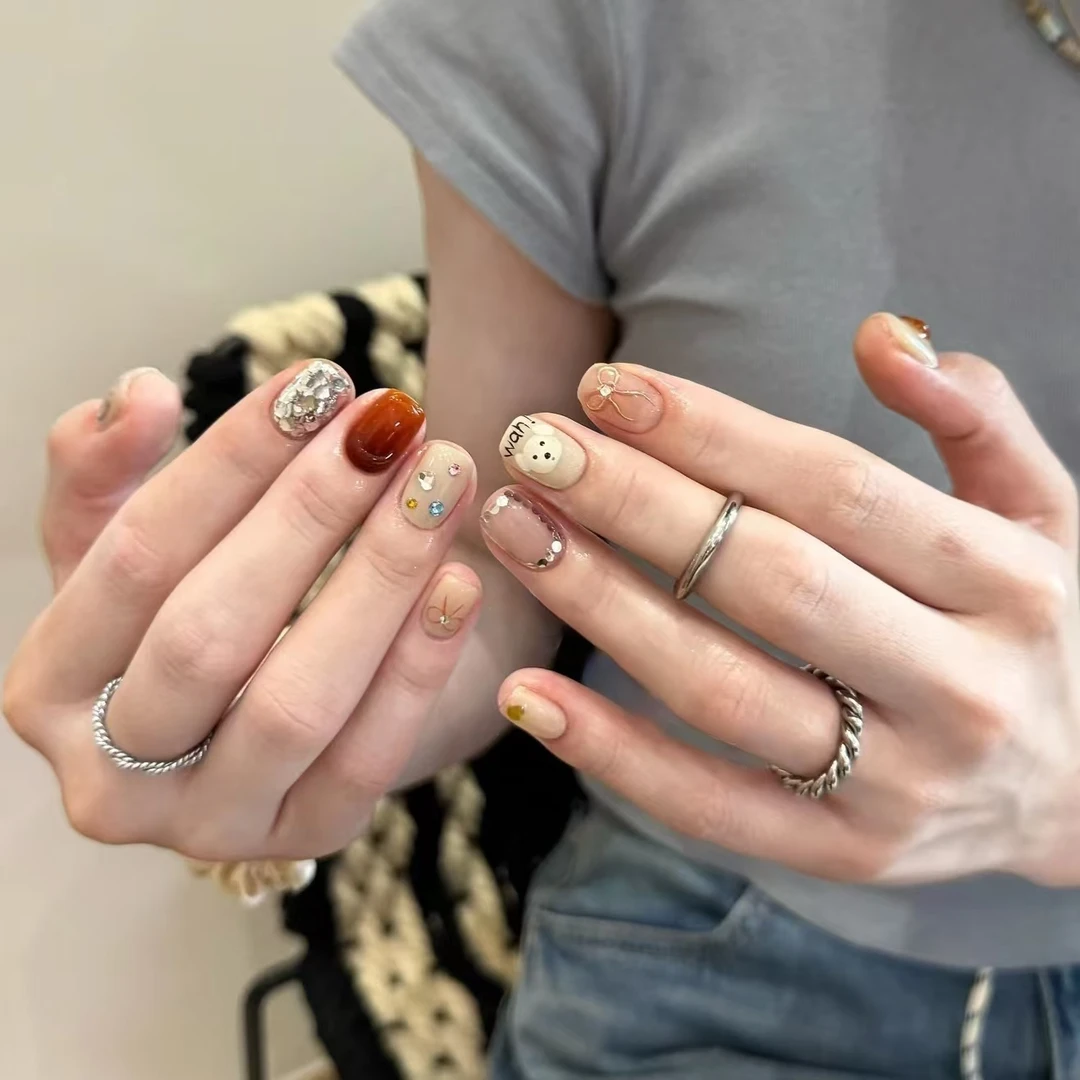 「时髦狗狗」有春可爱涂鸦手绘狗狗豆豆短款纯手工穿戴甲