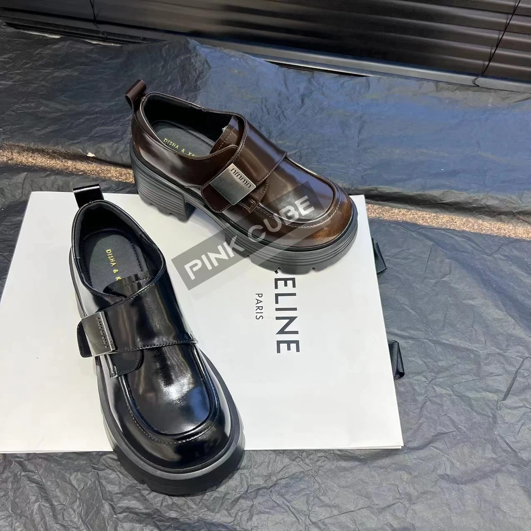 PINK CUBE2024秋季新厚底圆头坡跟英伦风时尚休闲乐福鞋女鞋w153