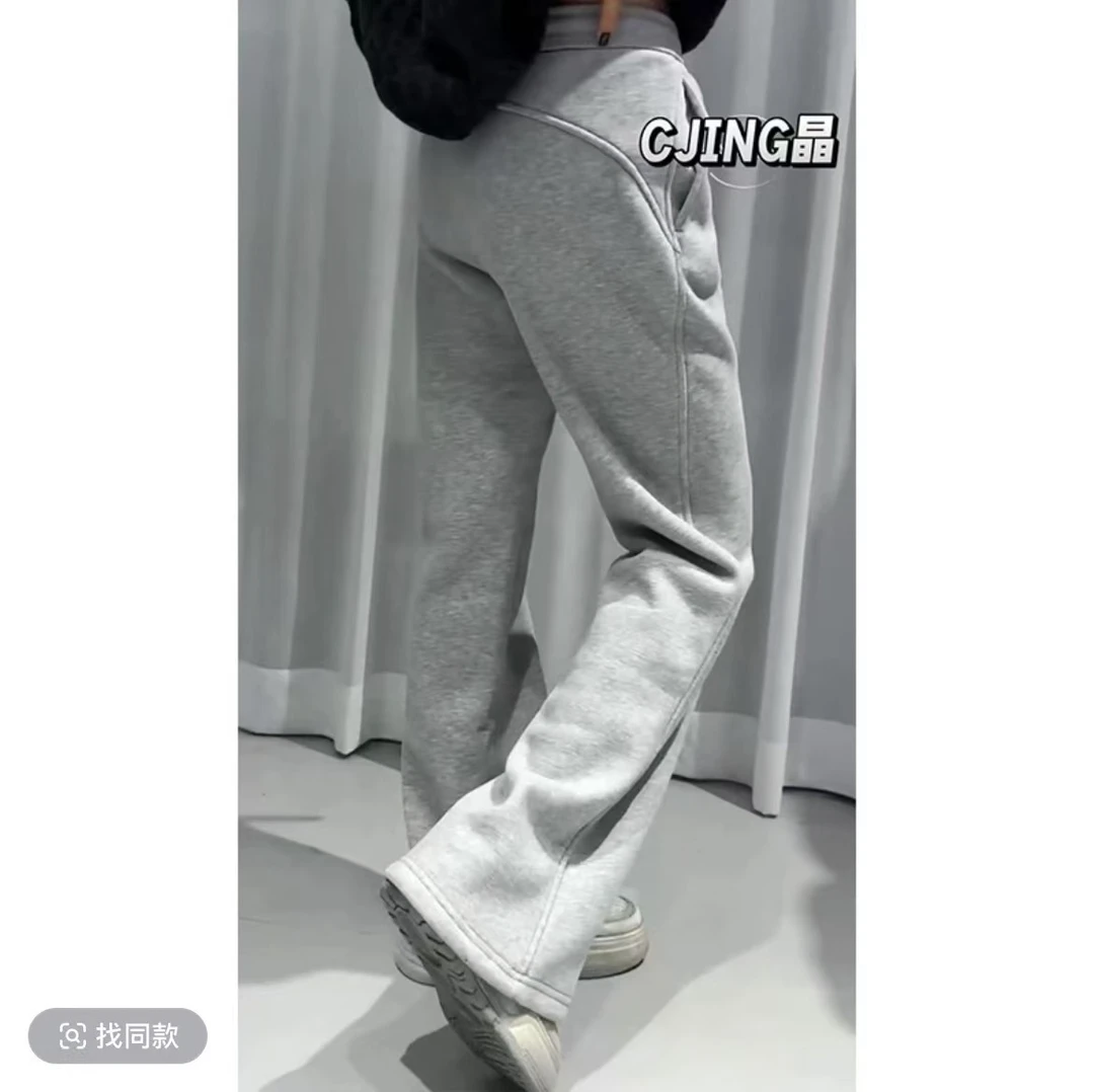 《越穿越年轻》JING2024冬季新款998加绒保暖女裤宽松长裤微喇叭裤