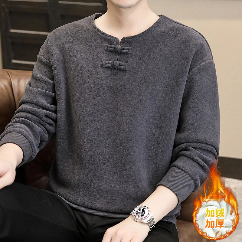 卫衣男士春秋冬季长袖加绒厚打底衫男装2025新款上衣爆款颗摇粒绒