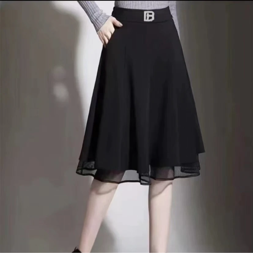 2025春秋款时尚洋气女士高腰黑色半身裙中长款百搭气质显瘦