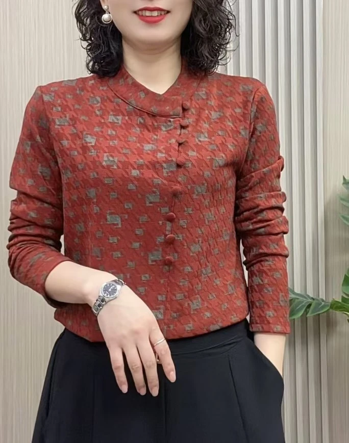 2024冬款时尚女士针织提花修身版长袖洋气妈妈装上衣显瘦气质