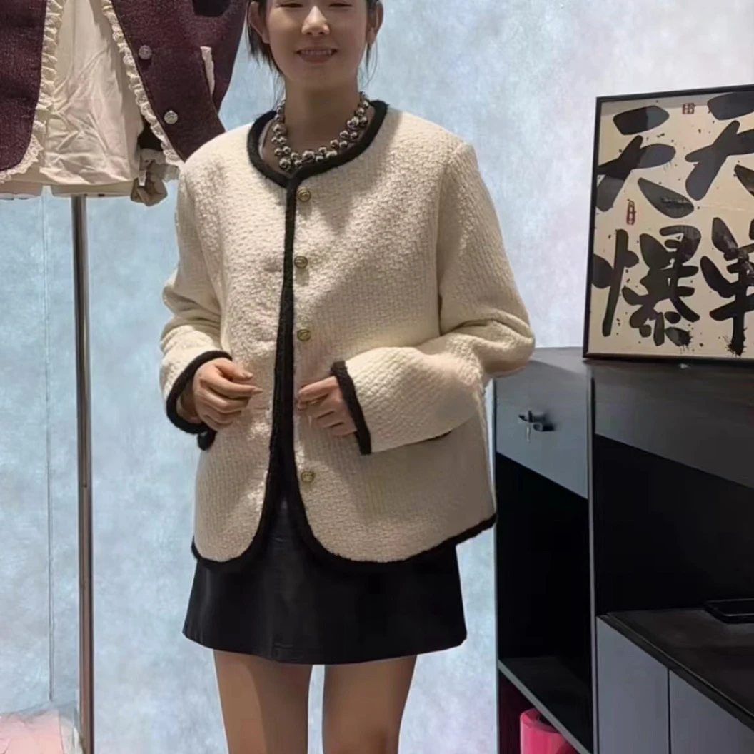 妮妮家8968撞色边法式单排扣显瘦高级小香风外套