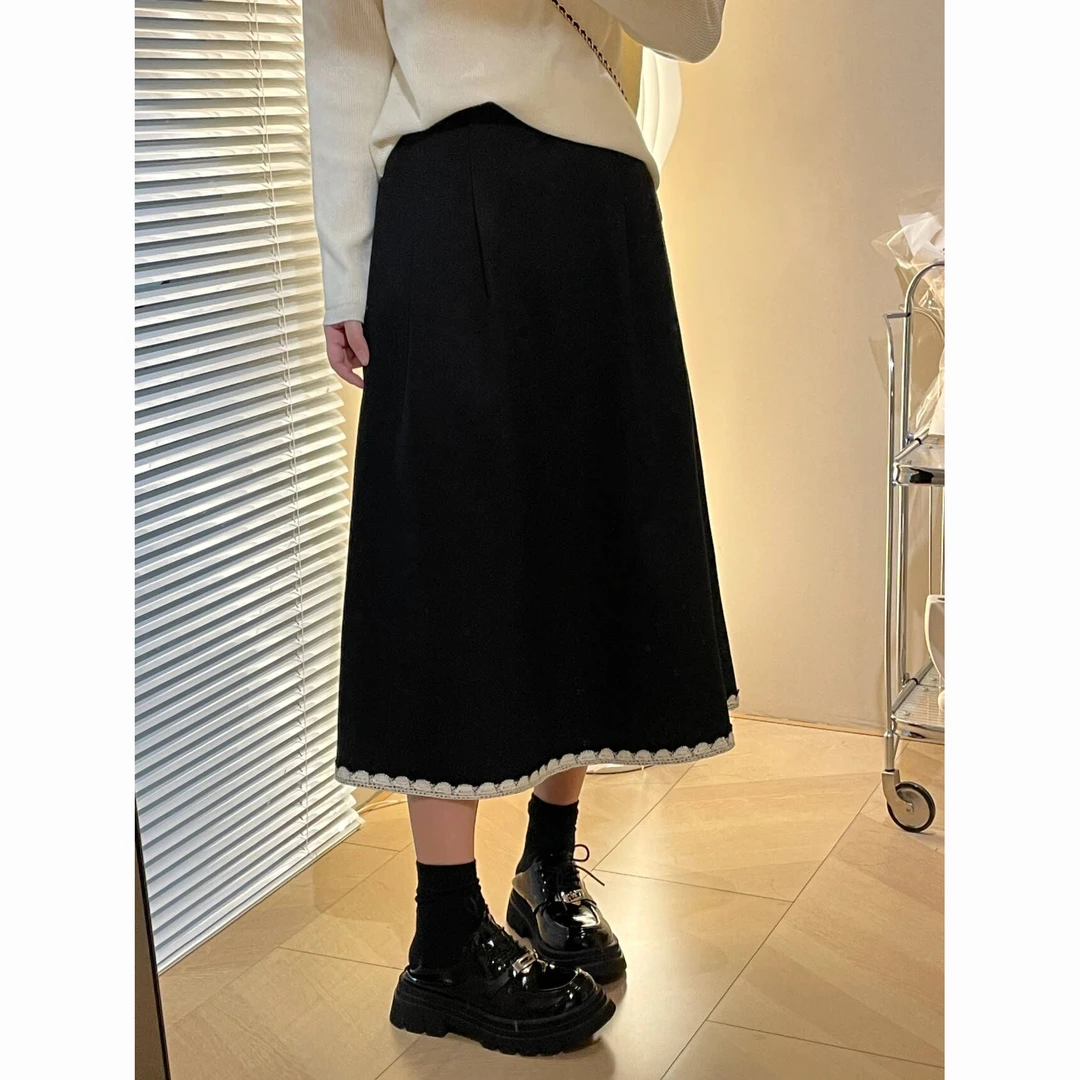 【现货】小香风高腰A字长半身裙秋季微胖显瘦百搭女裙M23Z01766-2
