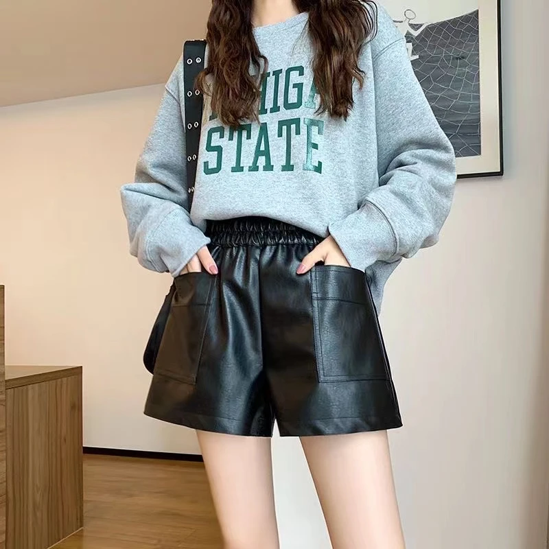 皮短裤女2023新款大码宽松阔腿显瘦秋冬季高腰外穿爆款打底靴裤潮