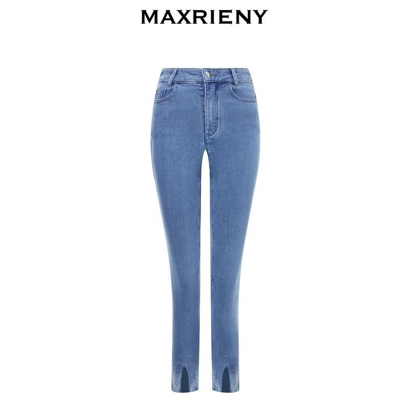MAXRIENY休闲时尚浅色修身高腰牛仔裤女弹力小脚裤