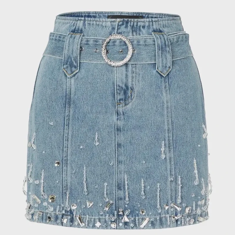 MAXRIENY肌理立体感闪亮钻片牛仔半裙牛仔短裙MC88SK555B10