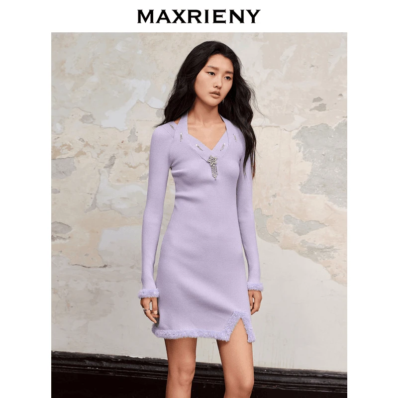 MAXRIENY高贵摩登轻奢感连衣裙解构交叠设计感裙子女装连衣裙气质