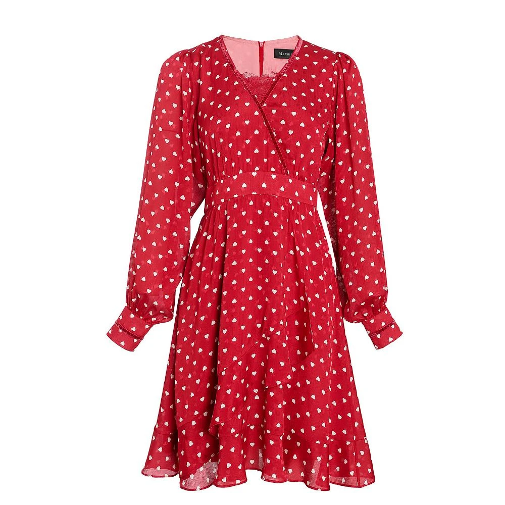 MAXRIENYMAXRIENY小红心茶歇裙女春款复古V领蕾丝连衣裙