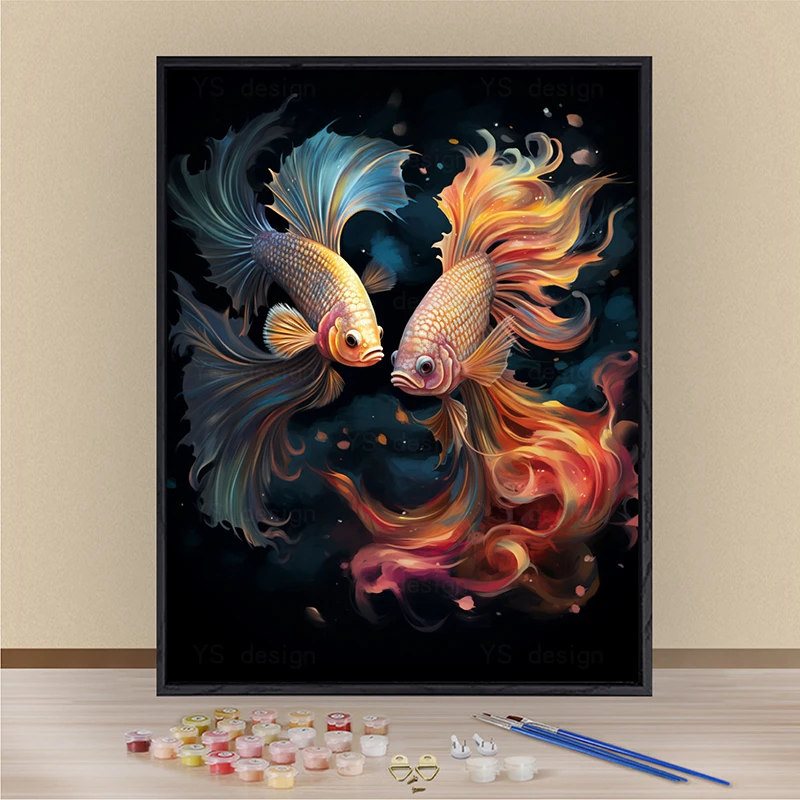 锦鲤数字油画diy填色手工涂色画画客厅装饰挂画高级感手绘DIY礼物