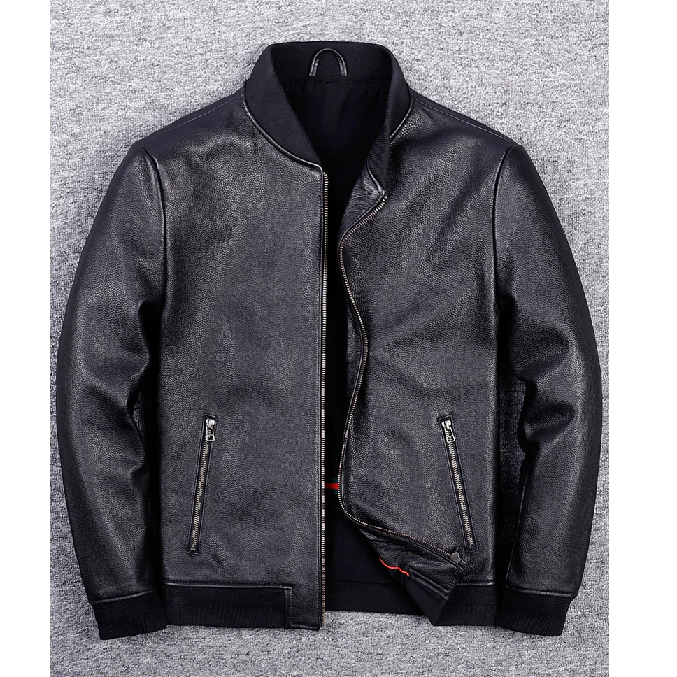 秋冬男士头层牛皮真皮皮衣时尚休闲立领棒球服修身