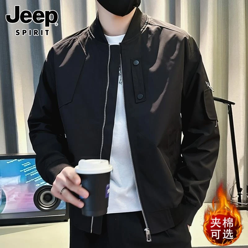 Jeep吉普夹克男士秋冬夹棉加厚运动百搭休闲宽松工装棒球服外套男