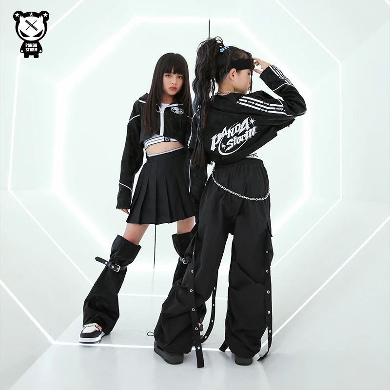 少儿潮酷帅街舞爵士舞走秀架子鼓长袖外套男女童hiphop演出服套装