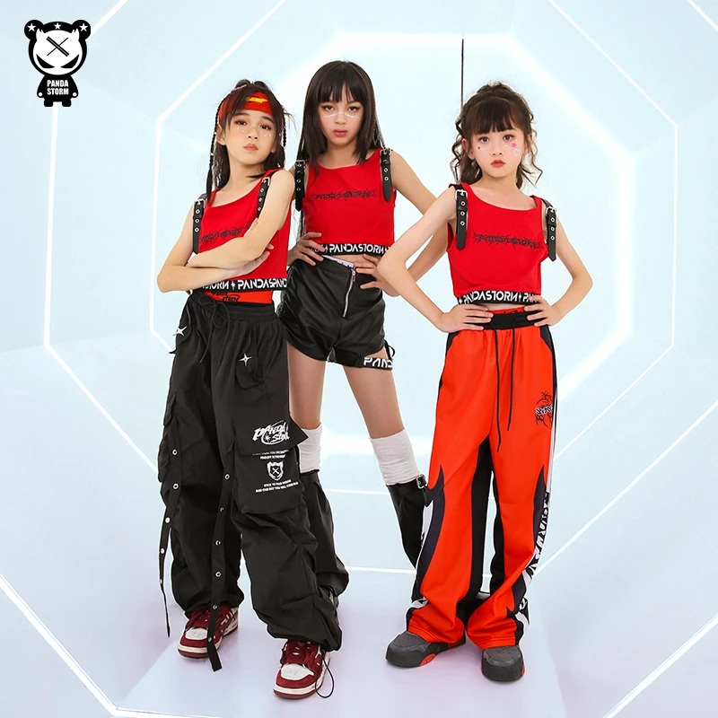 女童少儿爵士舞hiphop街舞架子鼓走秀男女童T恤背心演出服套装潮