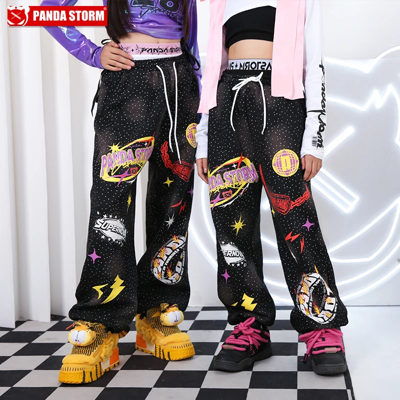 少儿童嘻哈宽松街舞爵士舞涂鸦束脚裤卫裤套装hiphop男女童演出服