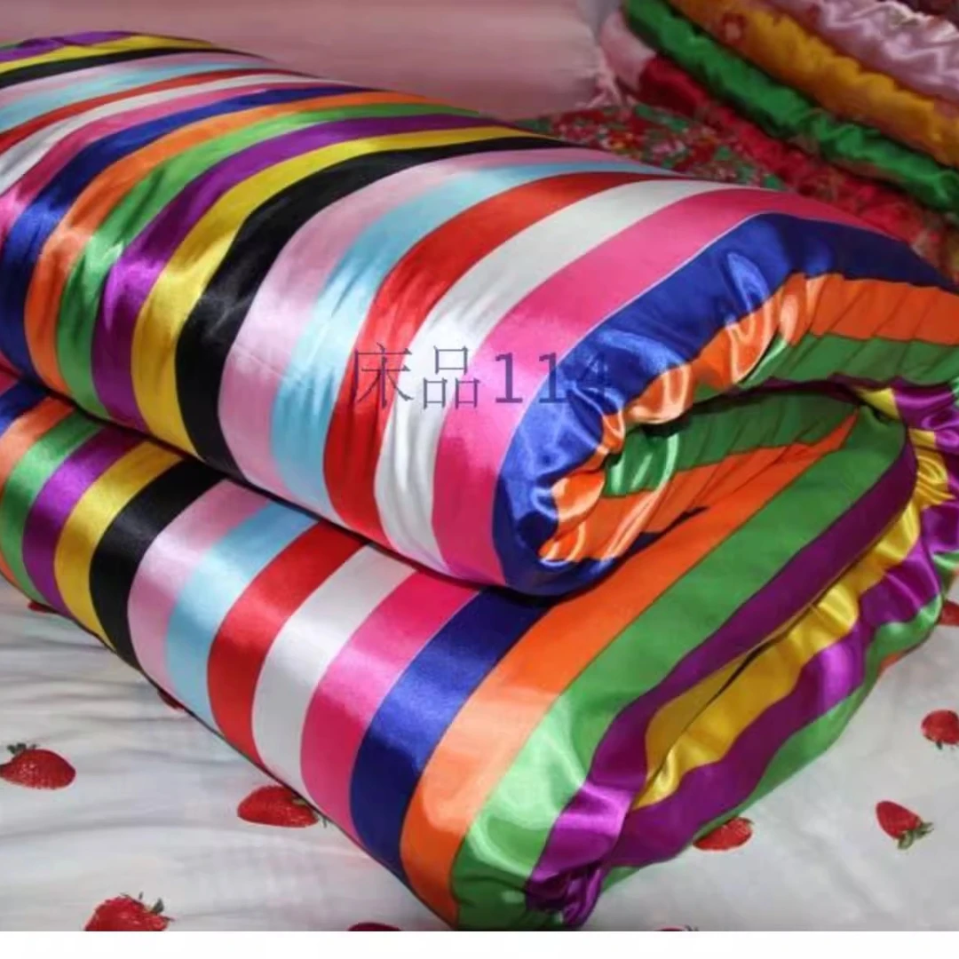 仿真丝丝绸棉被被罩韩国彩条被罩韩式彩条被罩冰丝仿真丝彩条被罩