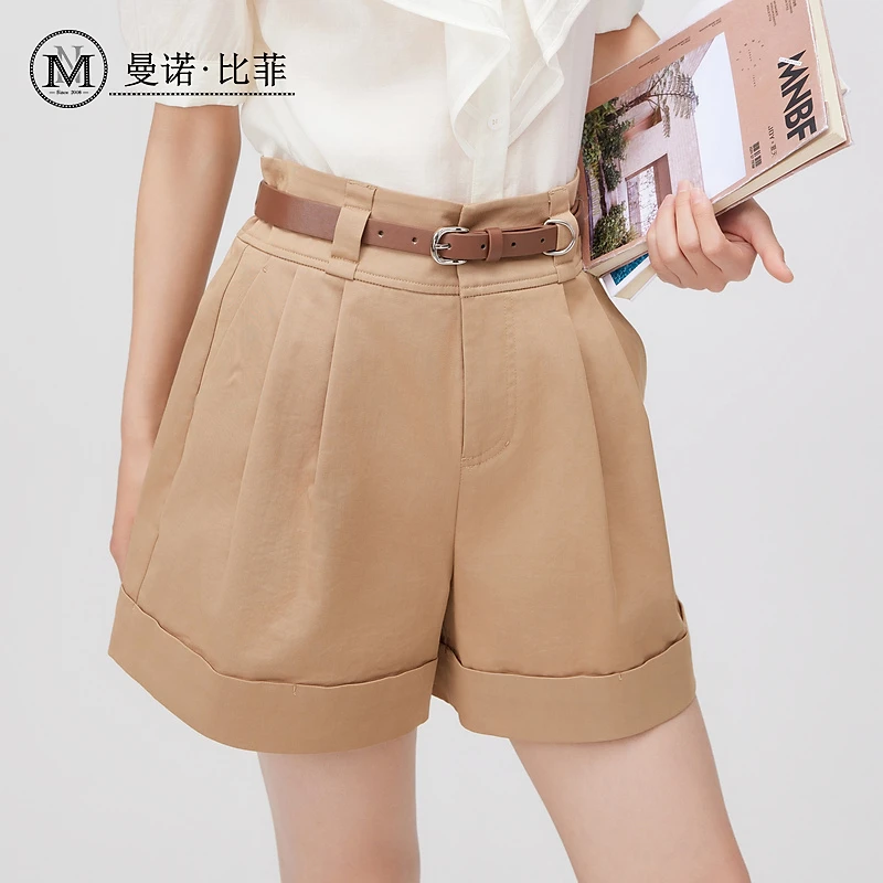 曼诺比菲商场同款夏高腰显瘦a字阔腿卷边休闲短裤MFAK123286