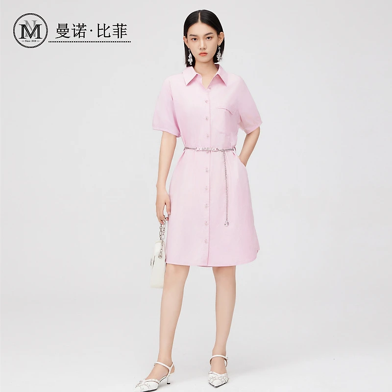 曼诺比菲商场同款夏季法式气质Polo领衬衫连衣裙女MFLL121221