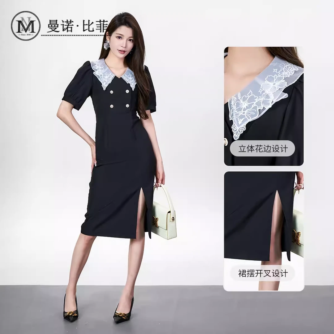 [新款] 曼诺比菲秋季优雅气质蕾丝娃娃领连衣裙女DMEBL131106