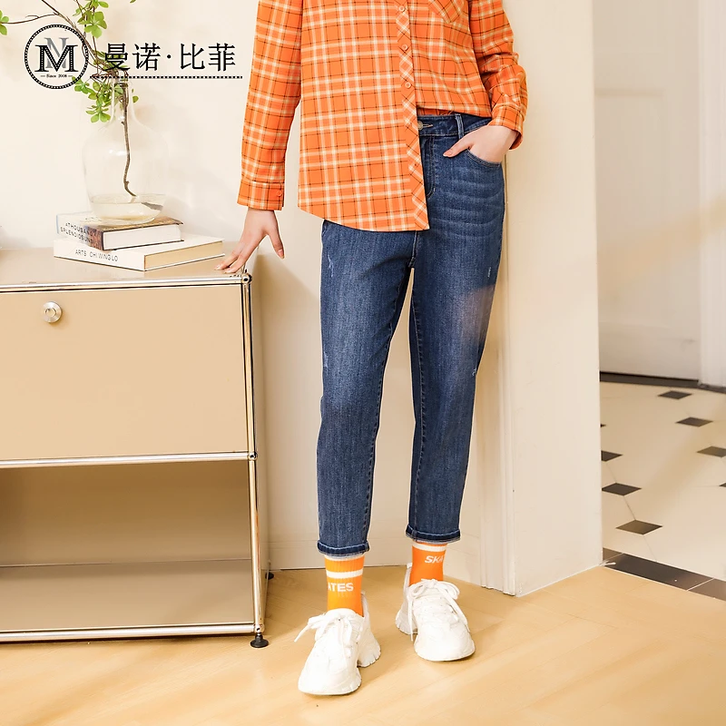 【高高甄选】「曼诺比菲」小个子高腰显瘦直筒牛仔裤女MCQK146168