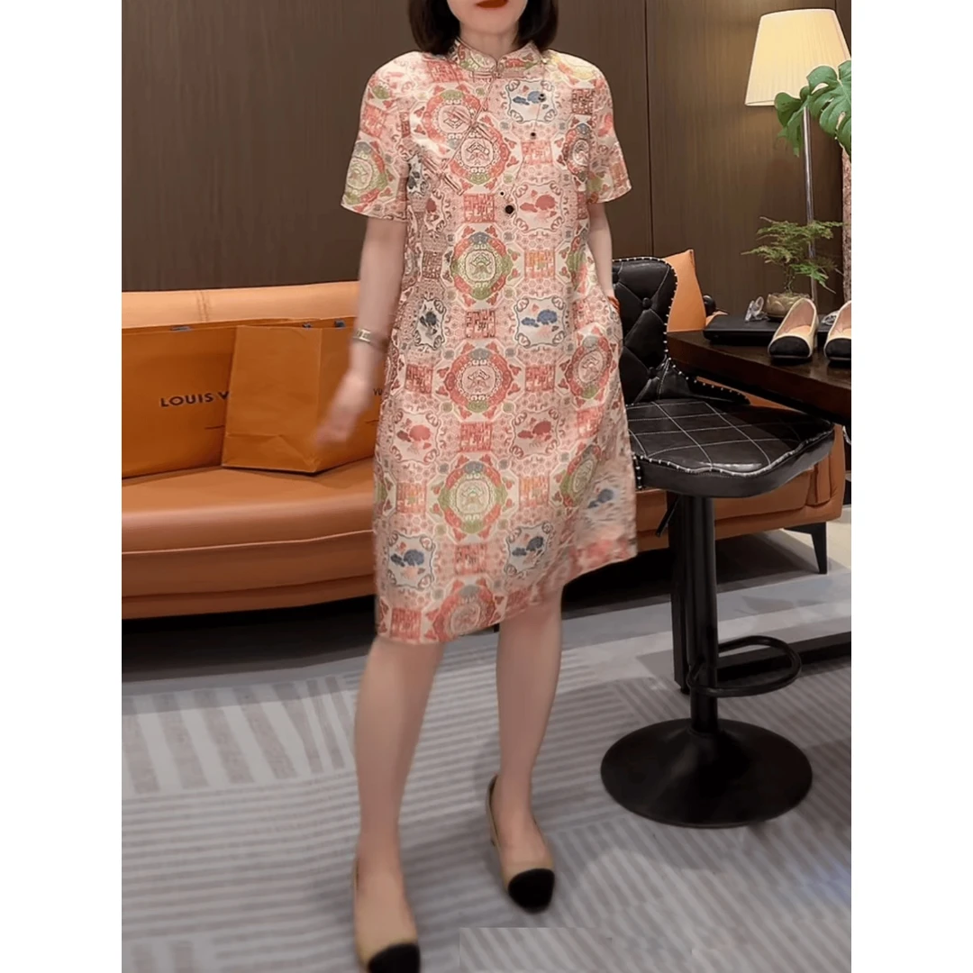 1132宽松修身显瘦遮肉连衣裙2025新款女装年轻气质复古风改良旗袍