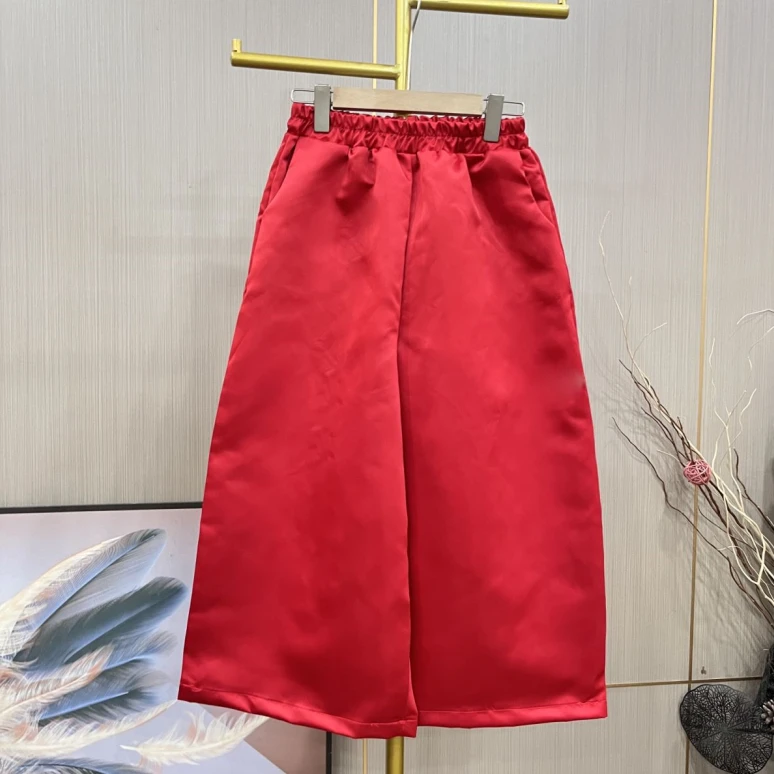 920显瘦大码阔腿裤女高腰起秋裤休闲九分裤时尚女士红色裤子百搭