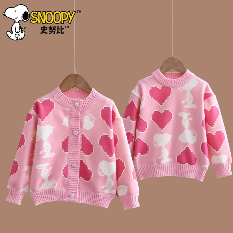 Snoopy/史努比女童秋冬粉底白狗休闲加绒打底 宝宝时尚加绒毛衣