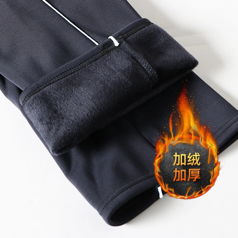 藏蓝色校服裤子加绒加厚一条杠男女小学初高中学生休闲校裤宽松冬