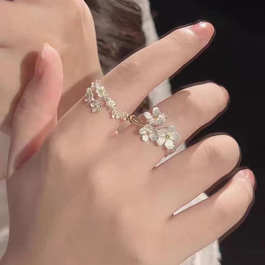 铜合金戒指 柒桉古风立花朵鸢尾花开口可调节戒指法式复古指环