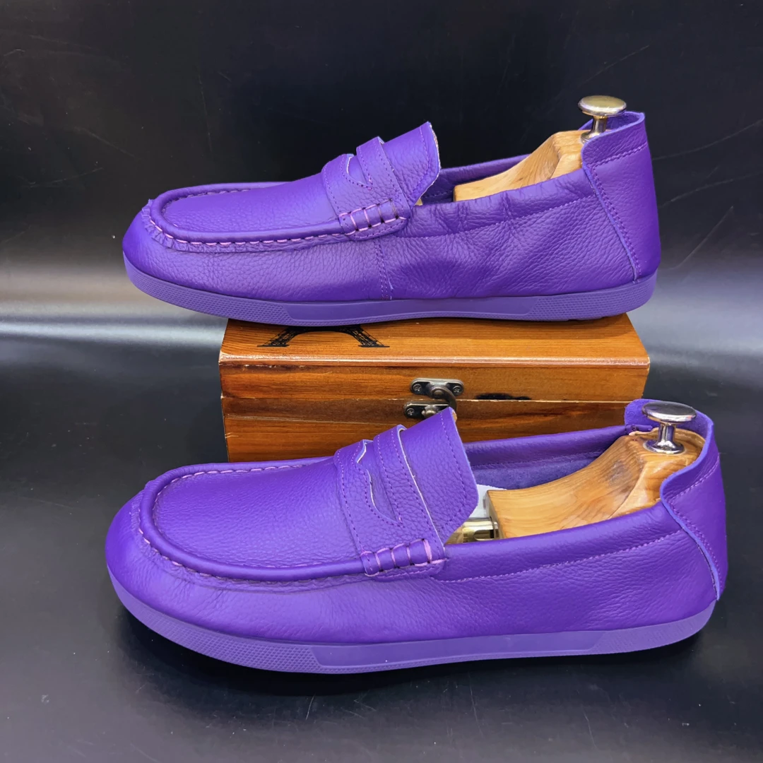 欧洲站轻奢休闲真皮乐福鞋男潮流头层牛皮纯色软底男鞋懒人一脚蹬