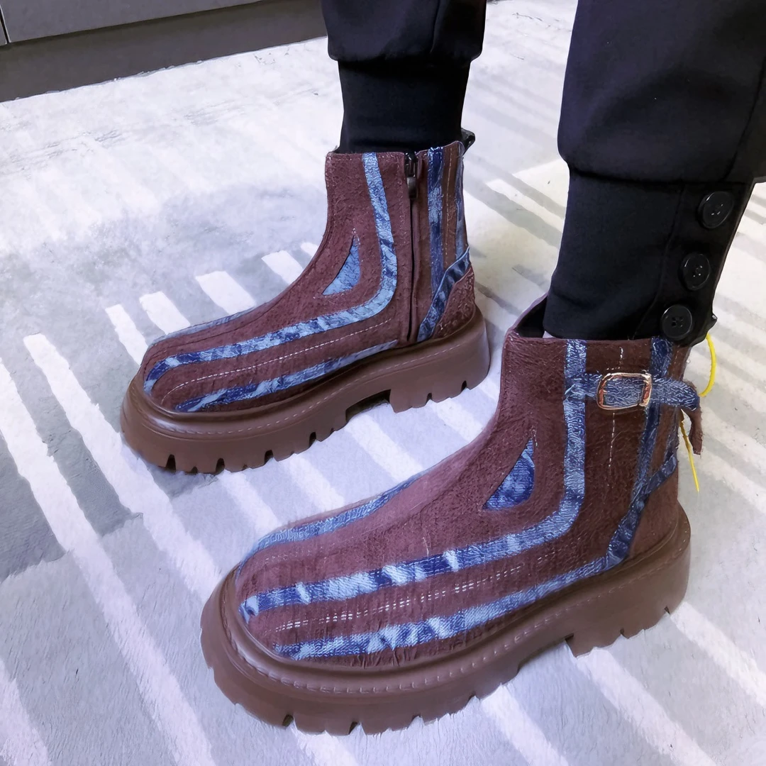 牛皮水洗切尔西靴男2025年秋冬原创高端手工厚底拉链潮牌马丁靴男