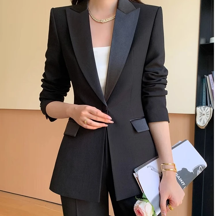 0267黑色西装套装女春秋季新款长袖裤子女装商务经理职业气质西服