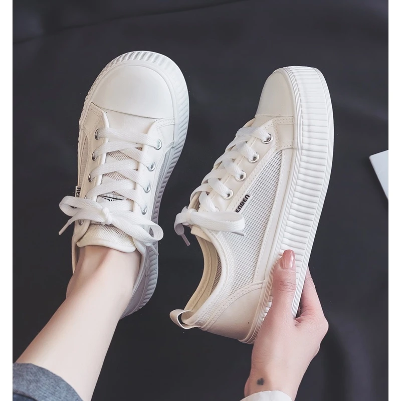 人本镂空网面帆布鞋女夏季透气平底运动小白板鞋休闲百搭薄款网鞋