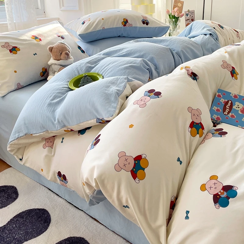 优承佳2024新款超柔褶皱水洗磨毛小碎花三件套四件套