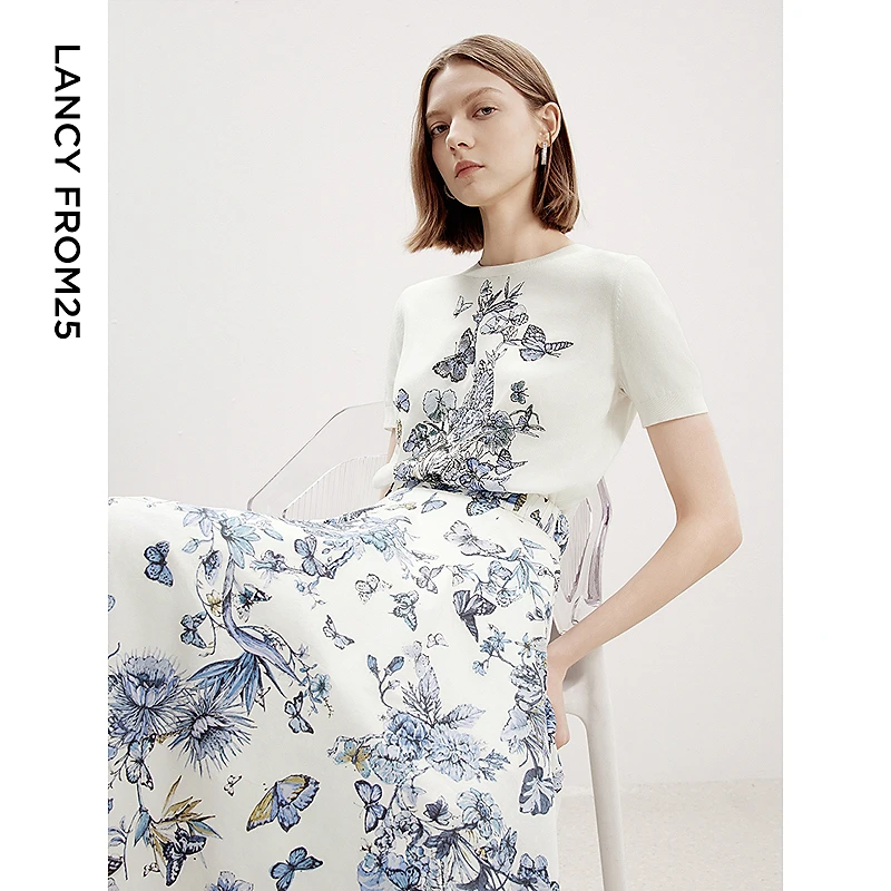 朗姿三醋酸薄款法式小香风短袖毛针织衫夏季2024新款气质上衣女