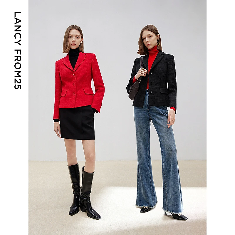 朗姿复古设计感小香风上衣外套2025年春季新款收腰正肩气质短外套