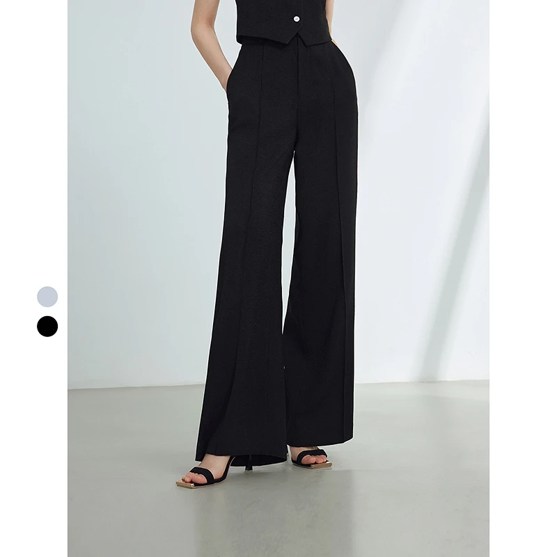 朗姿直筒气质垂感显瘦高腰裤子女2024年夏季新款高级感时尚休闲裤