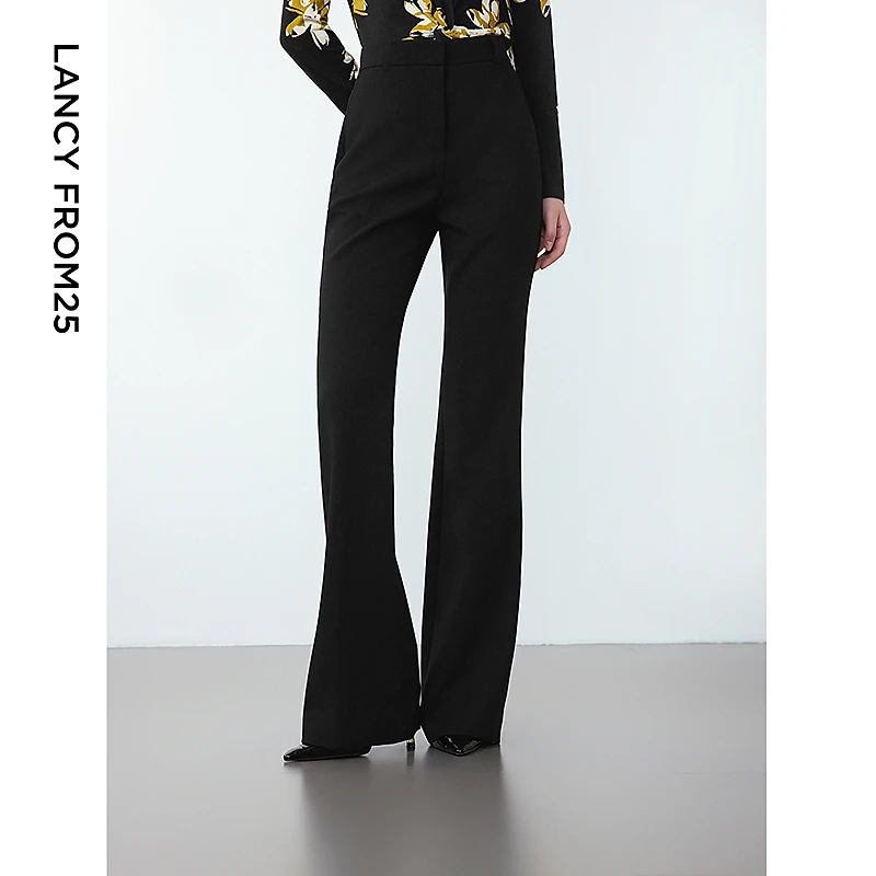 朗姿高级感黑色通勤长裤高腰显瘦气质裤子2024冬季新款时尚西装裤