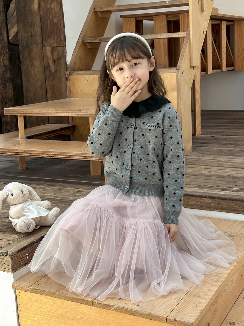 【清仓现货】儿童韩版甜美波点针织加厚圆点毛衣外套 24X181