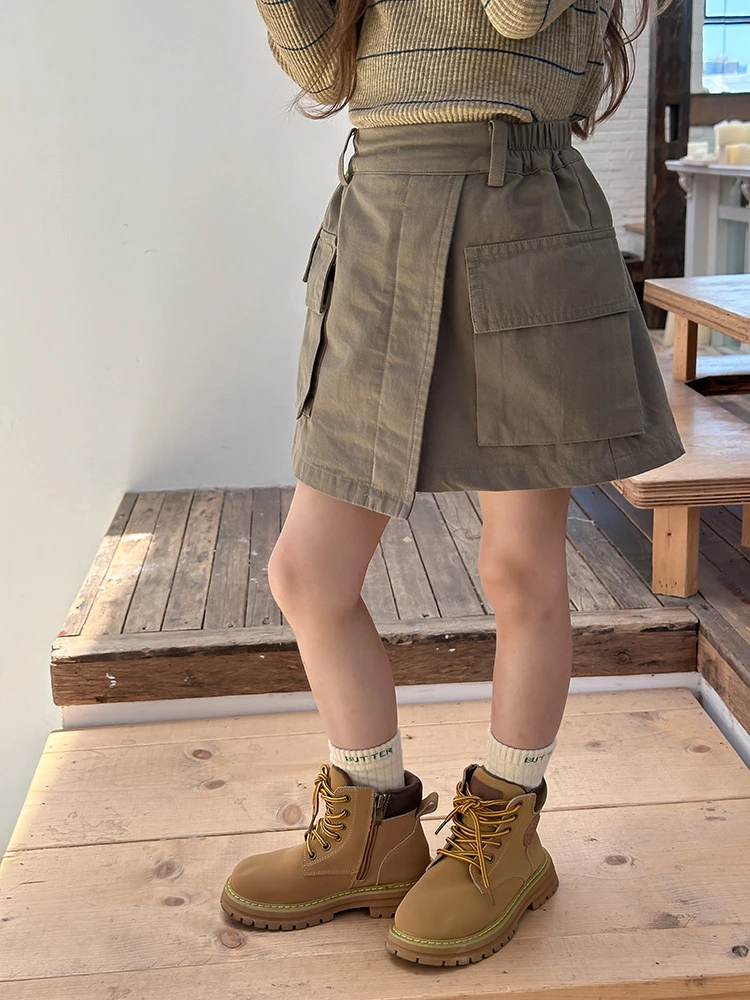 【新品】洋气口袋工装风短裙儿童韩版裙子时髦半身裙24X061