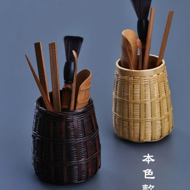 竹编茶道筒茶艺茶道六君子套装收纳竹茶具配件实木茶夹茶勺茶滤